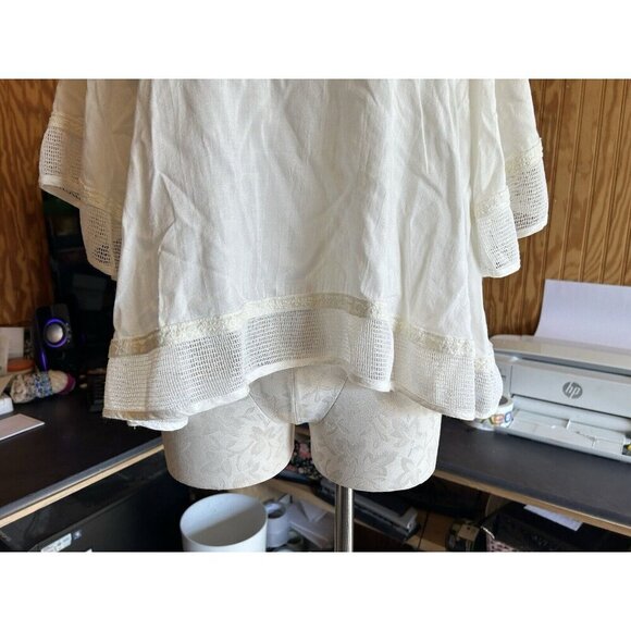ENTRO White Blouse Eyelet Neckline Thin Boho Fairy Blouse Sz S NWOT - Picture 2 of 11